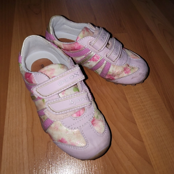 GEOX Respira Sport Girls US 10 EUR 27 Sneakers Pink Floral Leather Flat Shoes - Picture 2 of 12